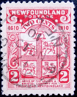 Ньюфаундленд 1910 год . Герб колонизационной компании 2 с . Каталог 2,50 фунта.